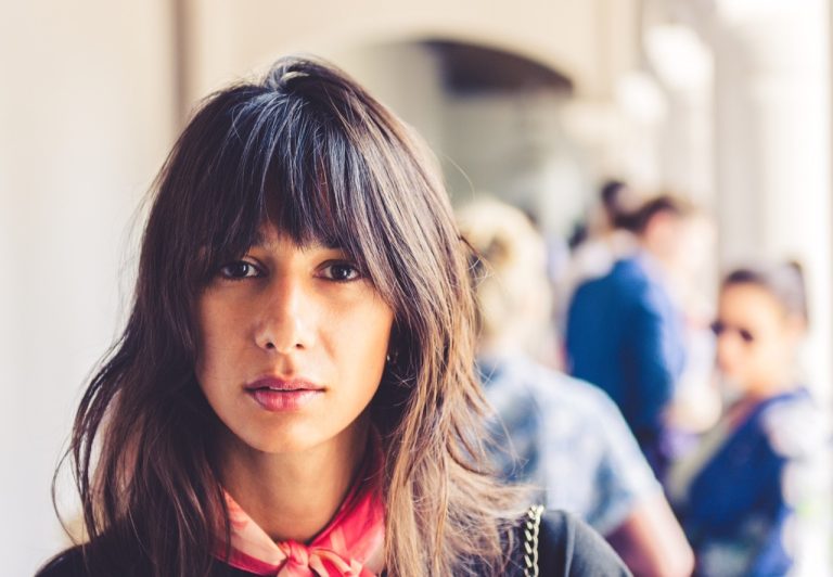 woman walking in a crowd