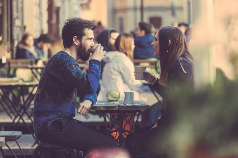 couple at a coffee shop in Sweden