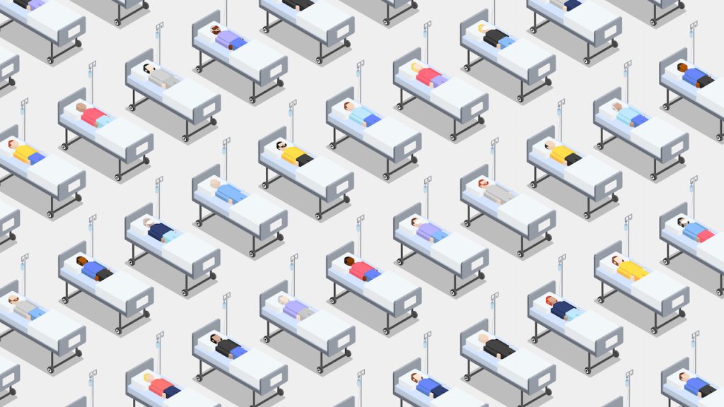 lined up hospital beds